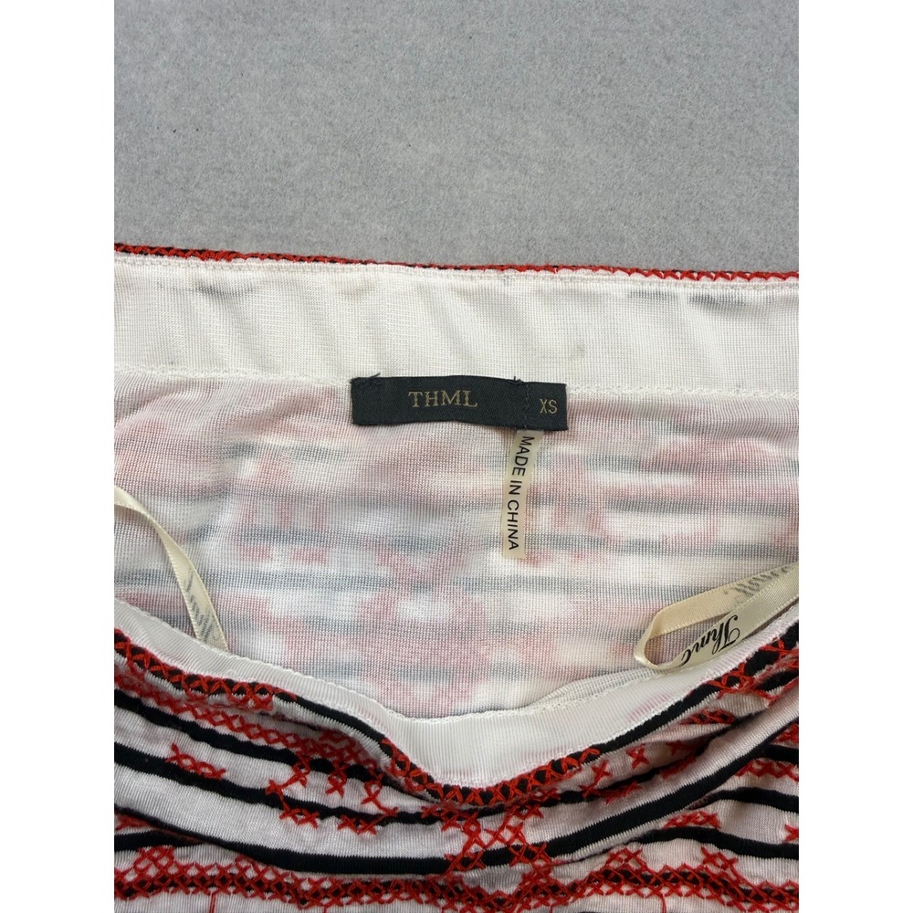 THML Womens XS Red Black Embroidered Striped Geometric Mini Skirt Boho Stretch